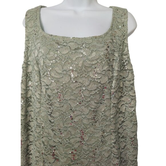 Women’s Alex Evenings 2-piece Maxi Dress Set XL Green Lace Sequins Jacket - Picture 5 of 16